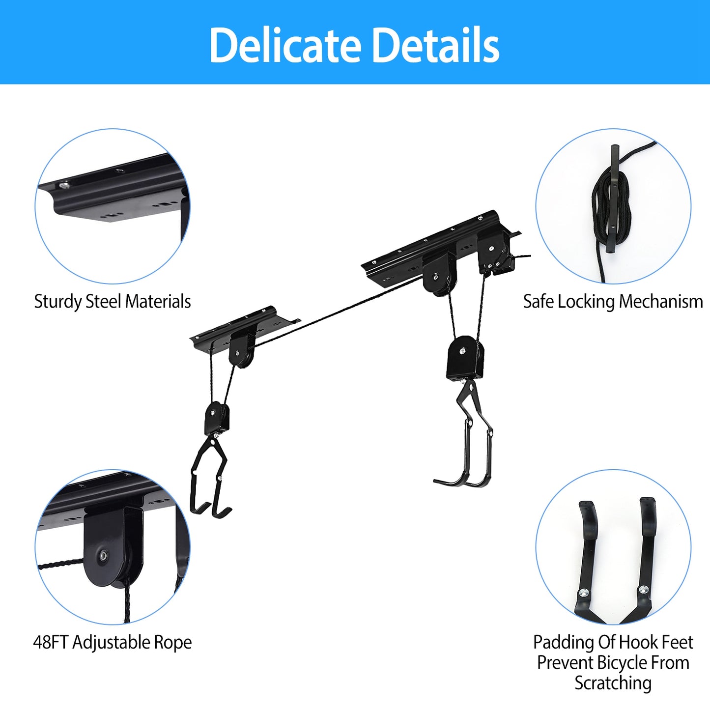 50LBS Load Bicycle Hoist Pulley Rack