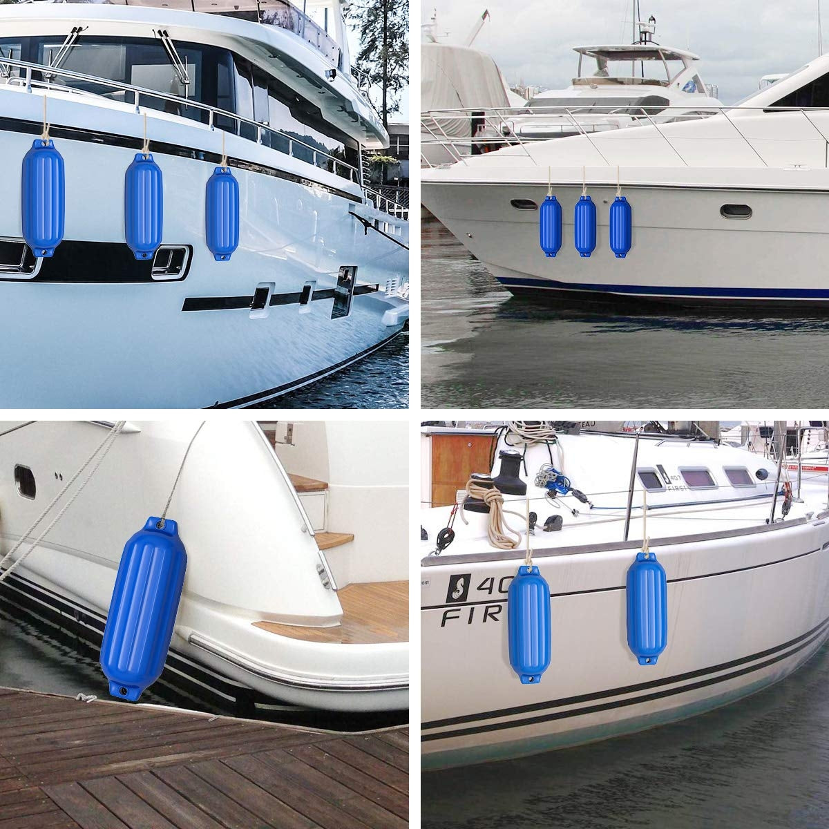 4 Ribbed Marine 8.5" x 27" Boat Fender Vinyl Bumper-Blue