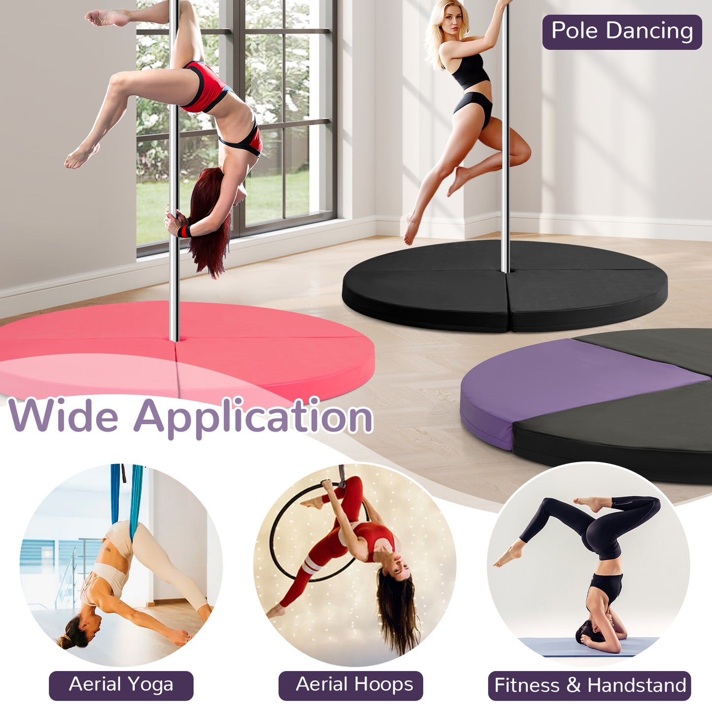Pole Dance Crash Mat Round Portable Yoga Mat with EPE Foam-Purple