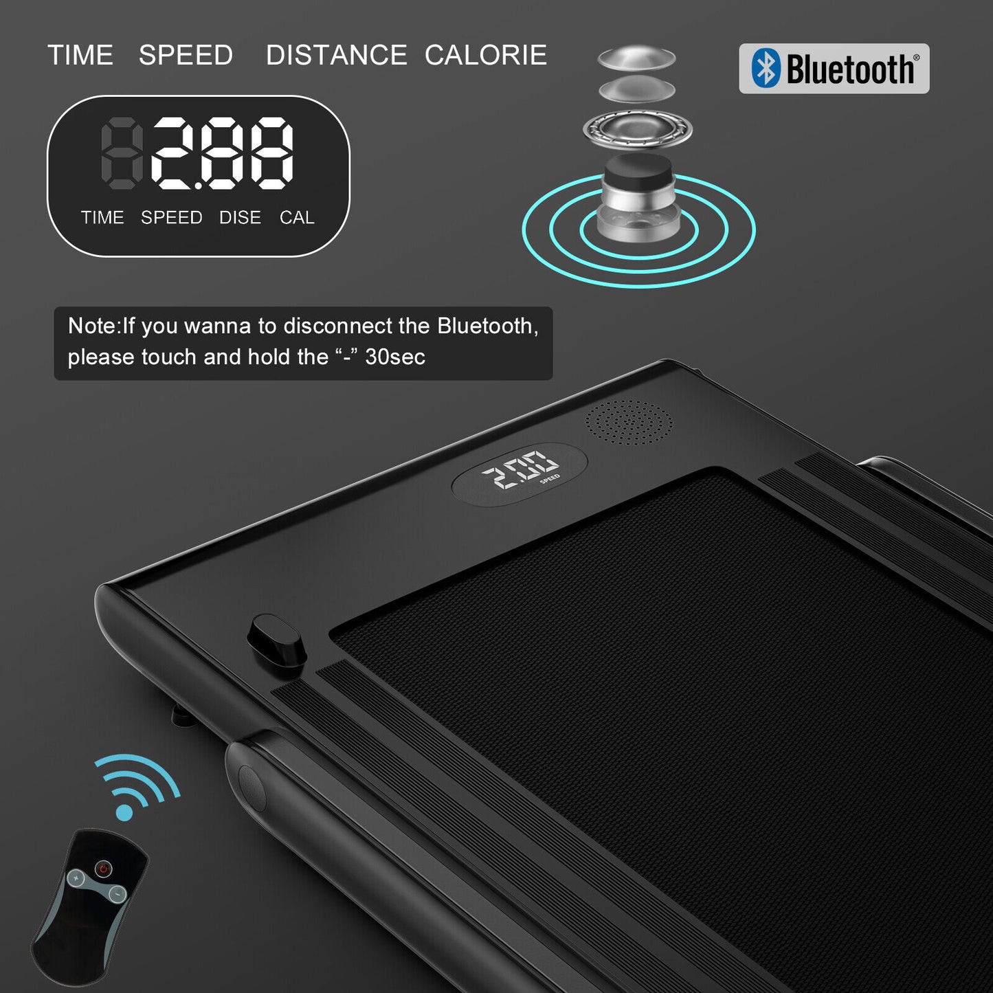 2.25HP 2 in 1 Folding Treadmill with APP Speaker Remote Control-Black