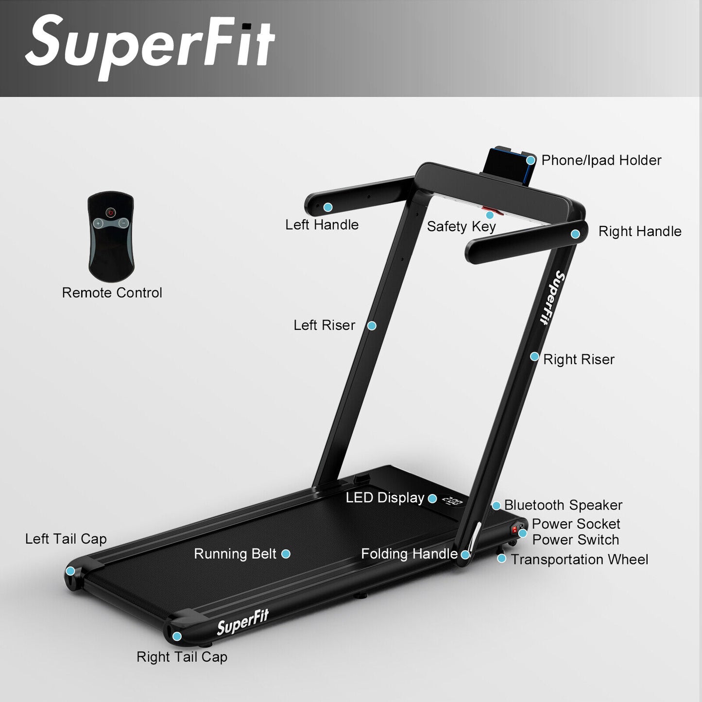 2.25HP 2 in 1 Folding Treadmill with APP Speaker Remote Control-Black