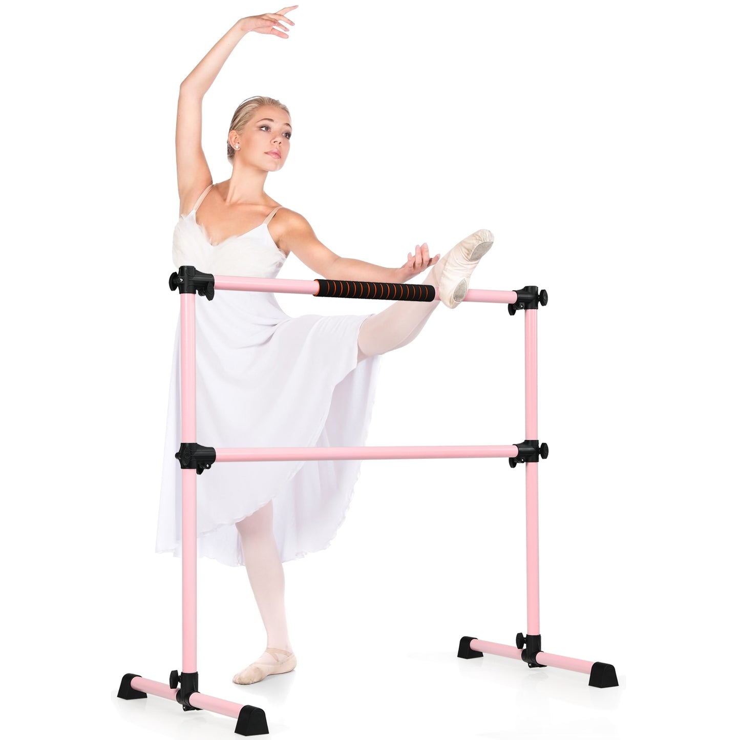 4 Feet Portable Ballet Barre with Adjustable Height-Pink