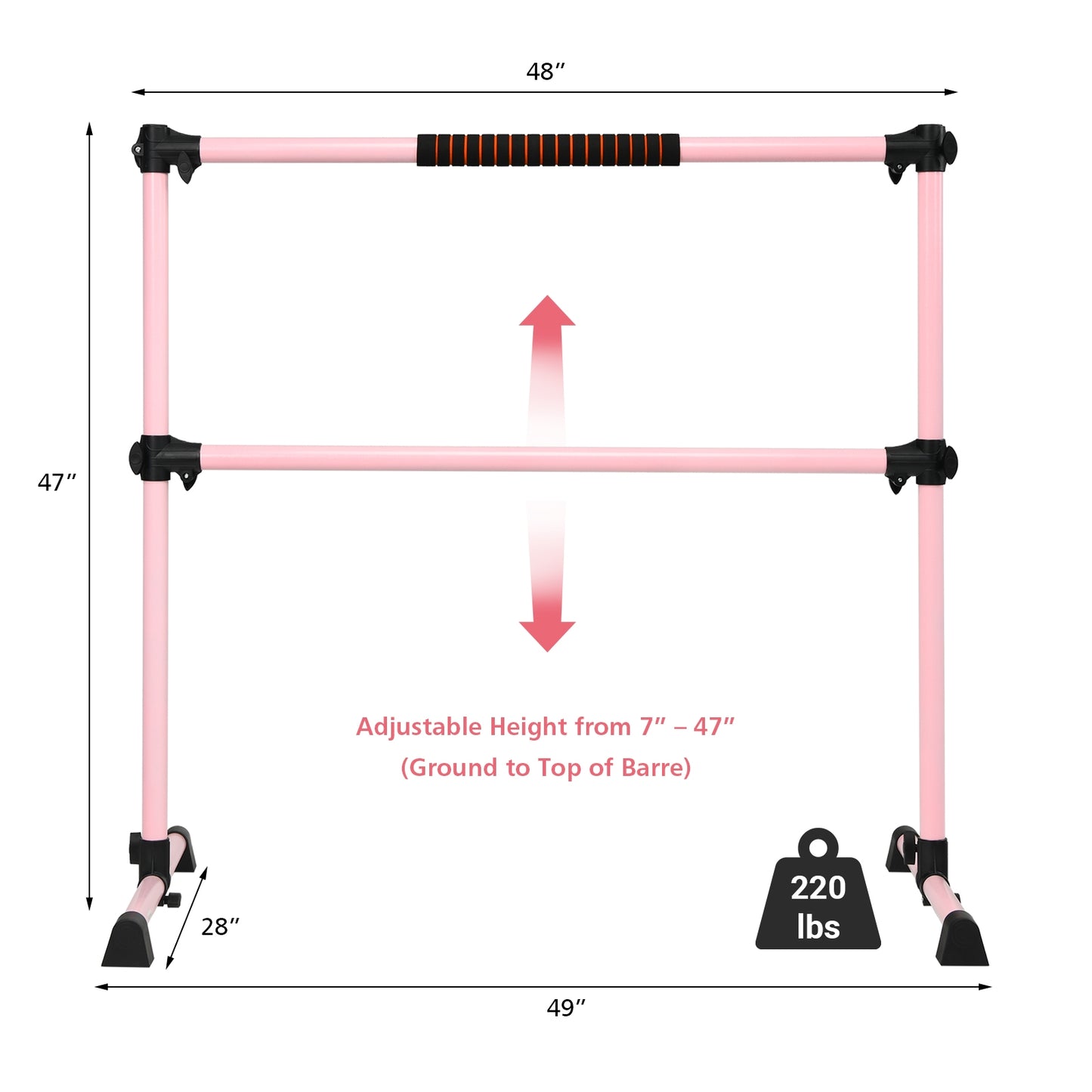 4 Feet Portable Ballet Barre with Adjustable Height-Pink