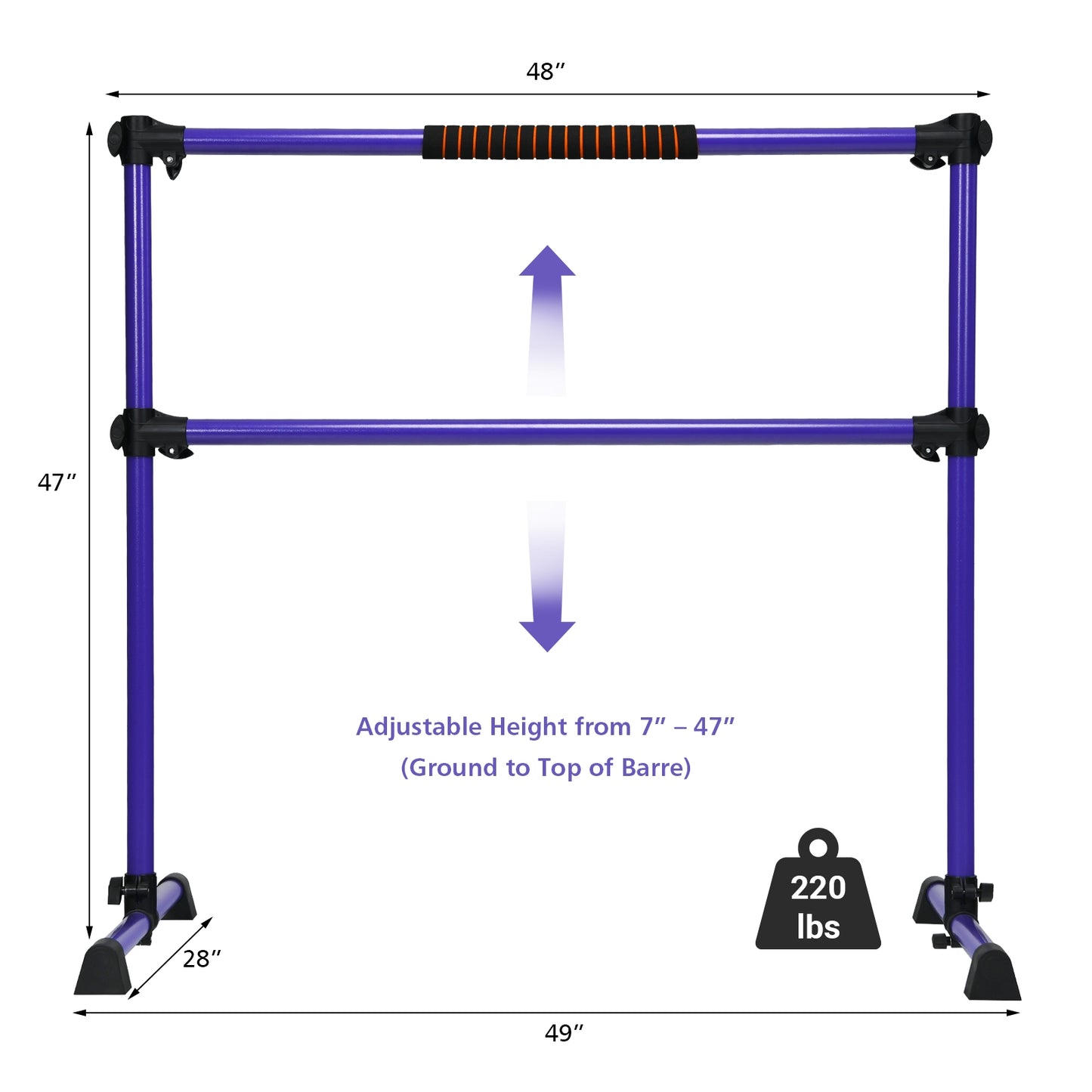 4 Feet Portable Ballet Barre with Adjustable Height-Purple