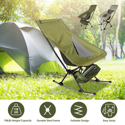 Portable Camping Rocking Chair 198LBS Weight Capacity Included Carry Bag High Back Rocker Chair For Patio Fishing Beach Lawn Travel