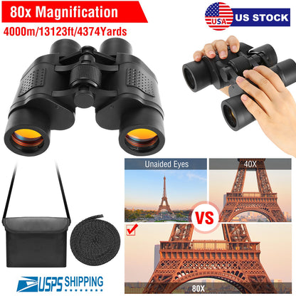 Portable HD Binoculars with FMC Lens Low Light Night Vision Telescope for Bird Watching Hunting Sports Events Concerts Adventure w/ Shoulder Strap Bag