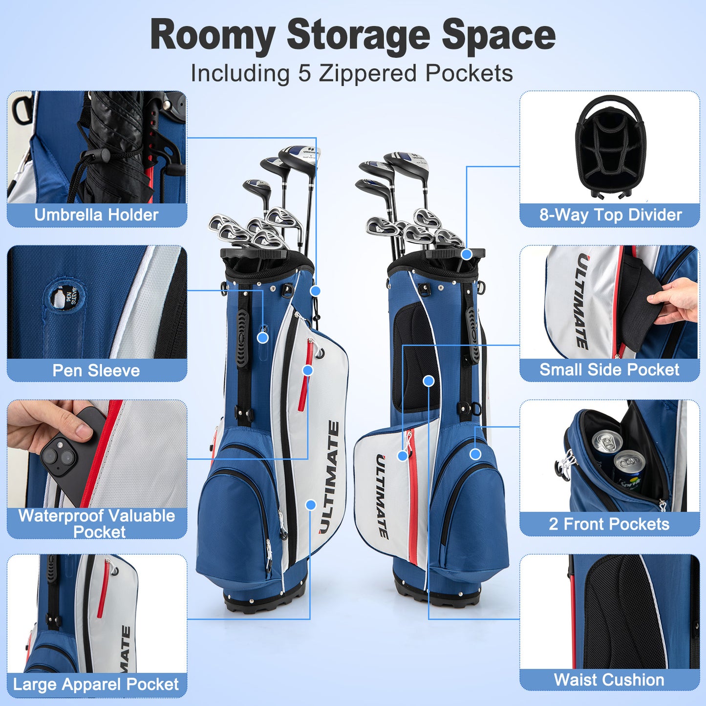 Men’s Profile Complete Golf Club Package Set Includes 10 Pieces-Blue