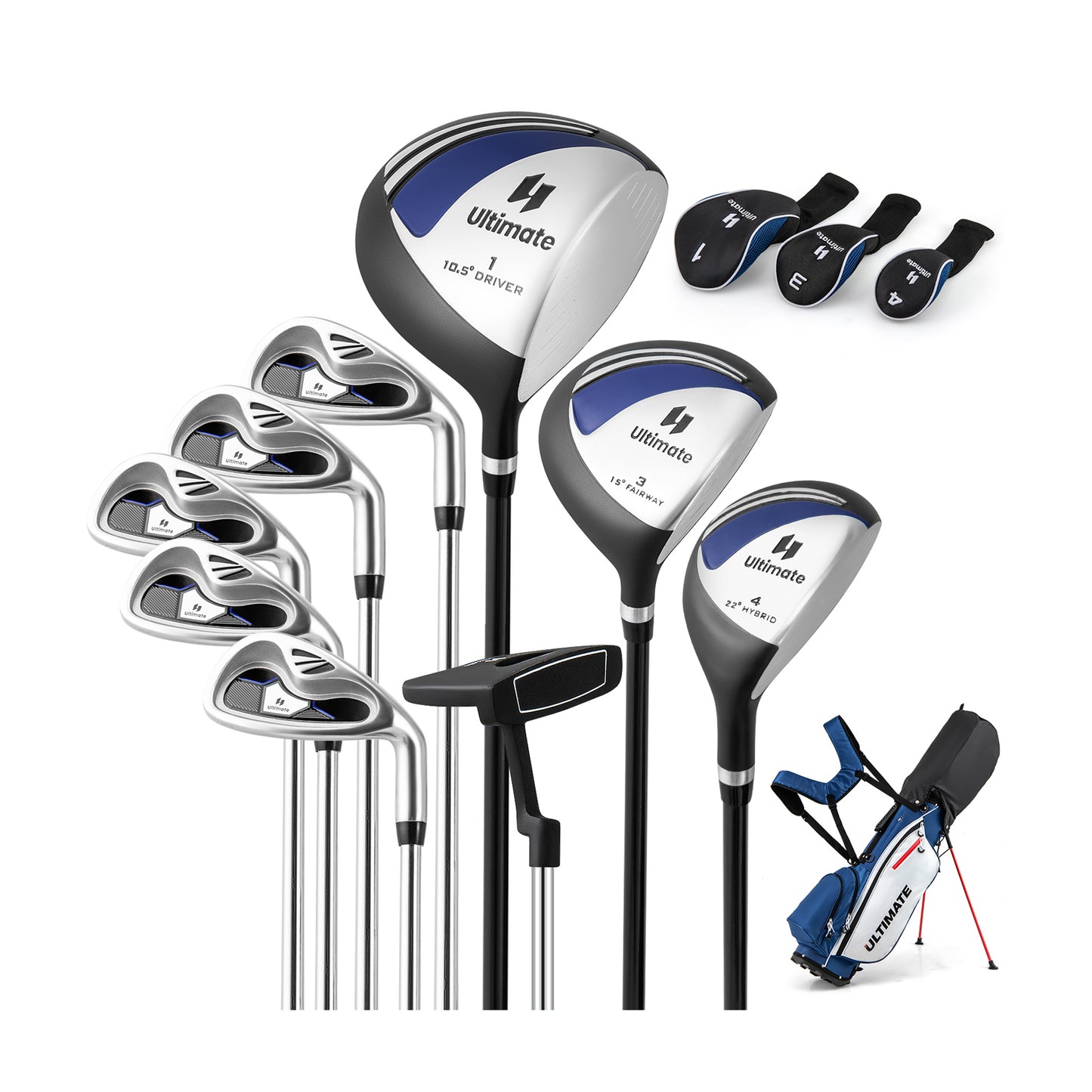 Men’s Profile Complete Golf Club Package Set Includes 10 Pieces-Blue