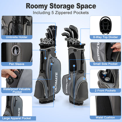 Men’s Profile Complete Golf Club Package Set Includes 10 Pieces-Gray