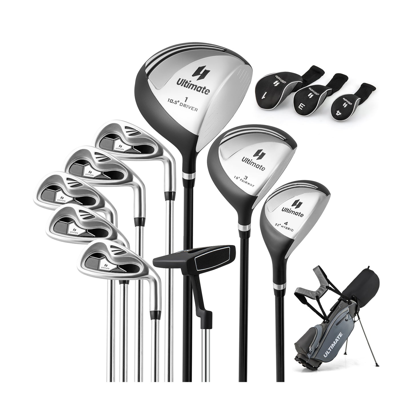 Men’s Profile Complete Golf Club Package Set Includes 10 Pieces-Gray