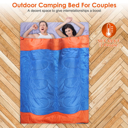 2 People Sleeping Bag for Adult Kids Lightweight Water Resistant Camping Cotton Liner Cold Warm Weather Indoor Outdoor Use 3 Season with Sack for Spri