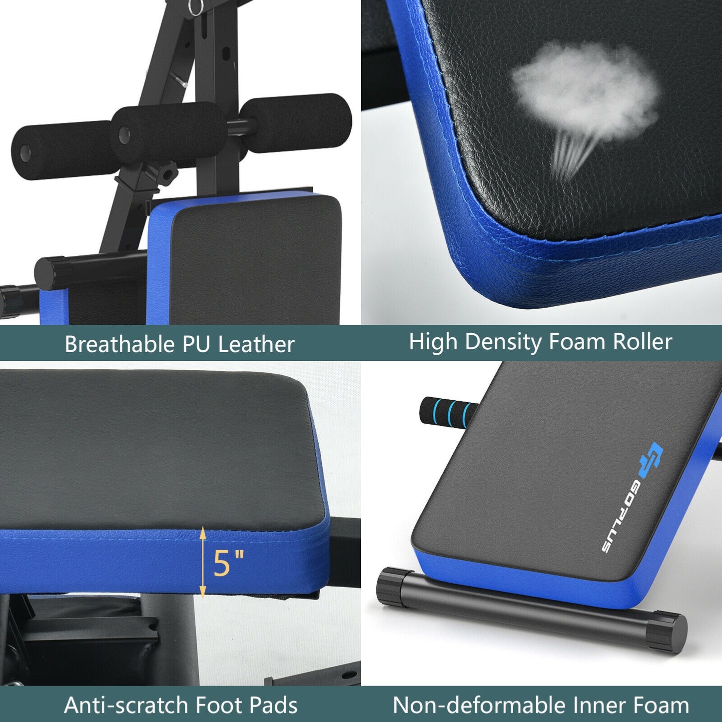 Adjustable Sit Up Bench with LCD Monitor-Blue