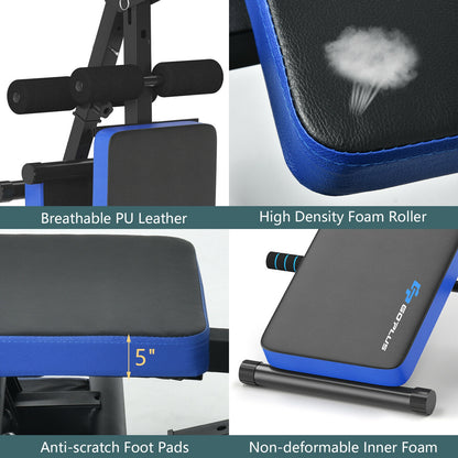 Adjustable Sit Up Bench with LCD Monitor-Blue