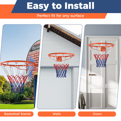 18" Basketball Rim Heavy Duty Wall Mounted Basketball Rim Goal Replacement-Orange