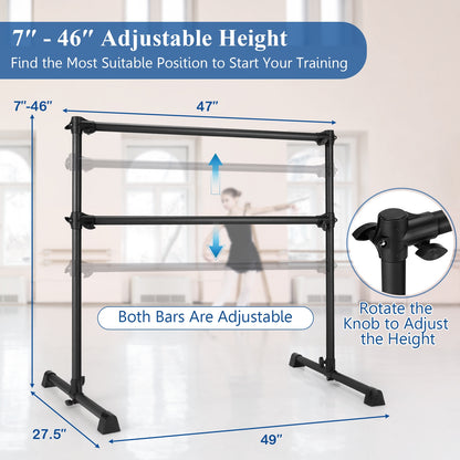 4 Feet Double Ballet Barre Bar with Adjustable Height-Black