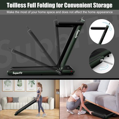 2.25HP 2 in 1 Folding Treadmill with APP Speaker Remote Control-Green