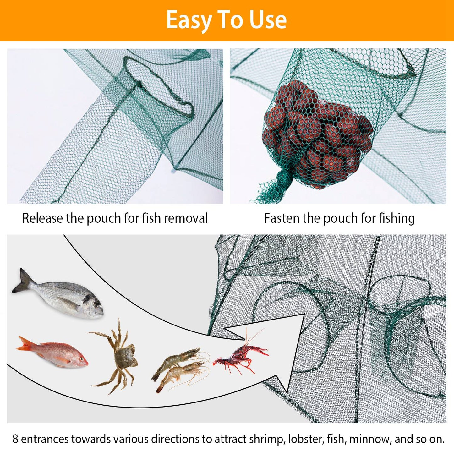 Foldable Fishing Bait Net Trap Crab Net Shrimp Minnow Crawdad Fish Cast Dip Cage Mesh Automatic Contraction