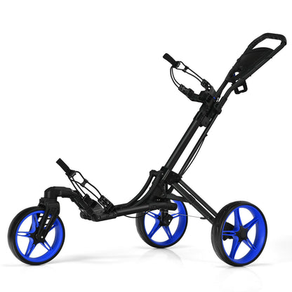 Folding Golf Push Cart with Scoreboard Adjustable Handle Swivel Wheel-Blue