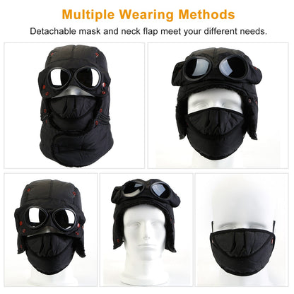 Unisex Thermal Winter Goggles Hat Warmth Trapper Trooper Cap Windproof Dustproof Breathable Hat w/ Neck Flap Detachable Face Mask For Skiing Cycling R