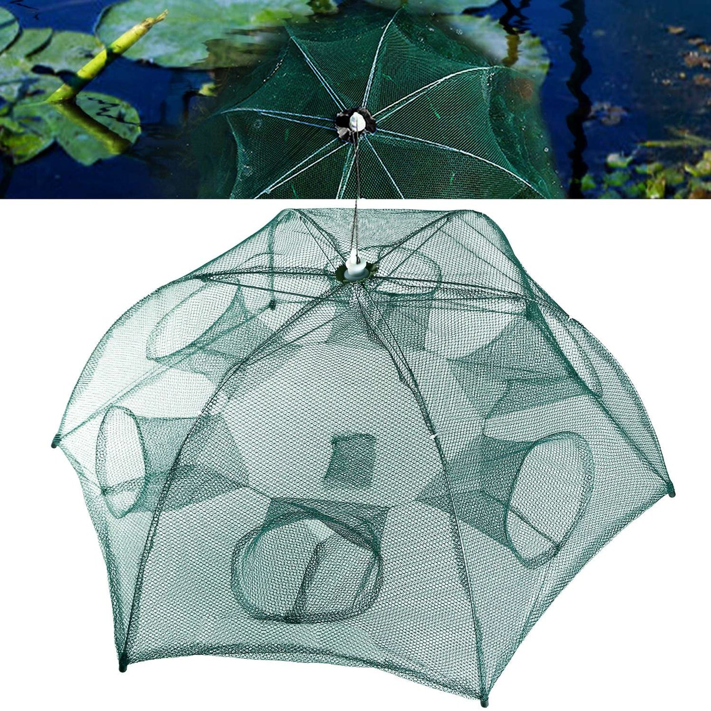 Fishing Trap Net Portable Folded Fishing Bait Trap Shrimp Minnow Crab Bait Net 6 Sides 6 Holes Crayfish Cast Mesh Trap Automatic