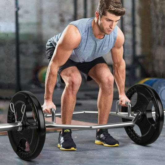 56 Inch Olympic Hexagon Deadlift Trap Bar with Folding Grips Powerlifting-Sliver