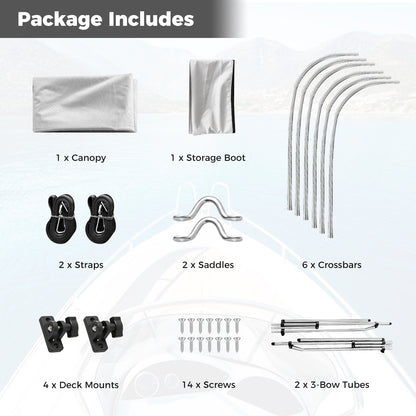 3-Bow/4-Bow Boat Bimini Top Sun Shade Boat Canopy with Storage Boot-3-Bow