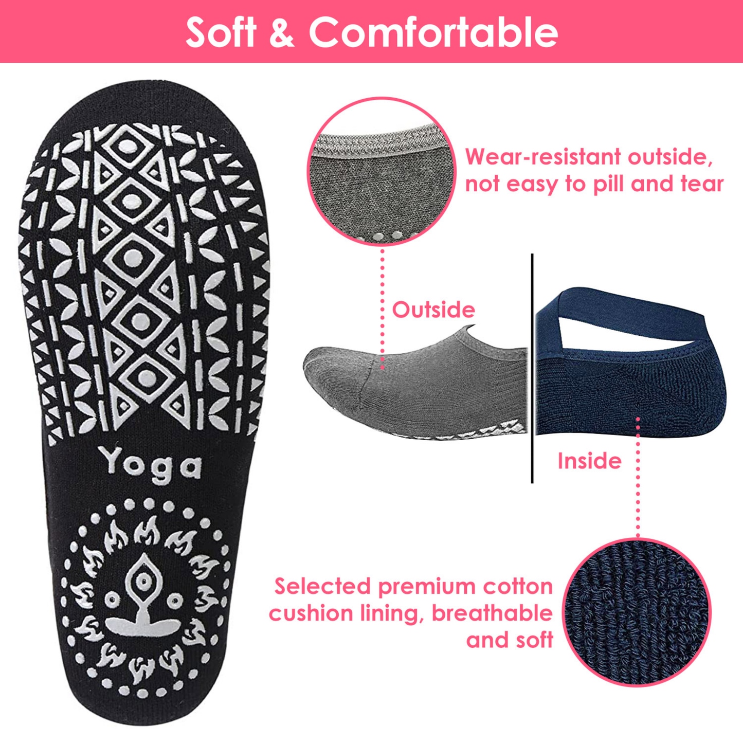 6-Pack Women's Yoga Socks with Straps