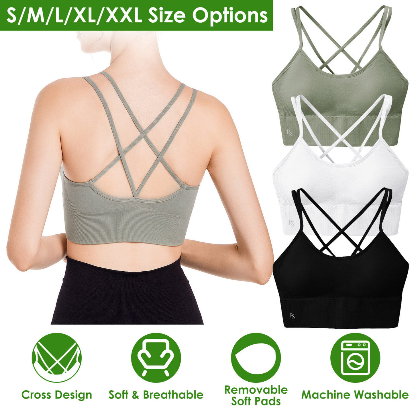 3-Pack Women's Cross Back Sport Bra