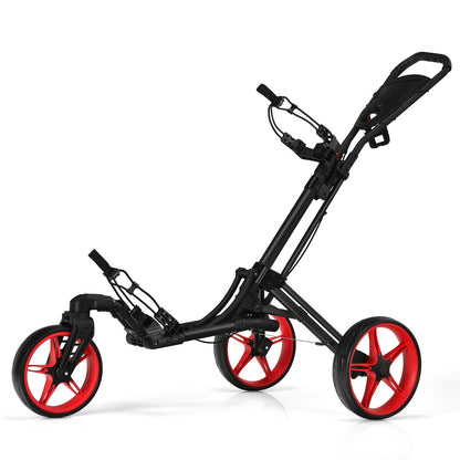 Folding Golf Push Cart with Scoreboard Adjustable Handle Swivel Wheel-Red