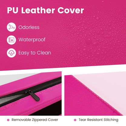 4-Panel PU Leather Folding Exercise Mat with Carrying Handles-Hot Pink