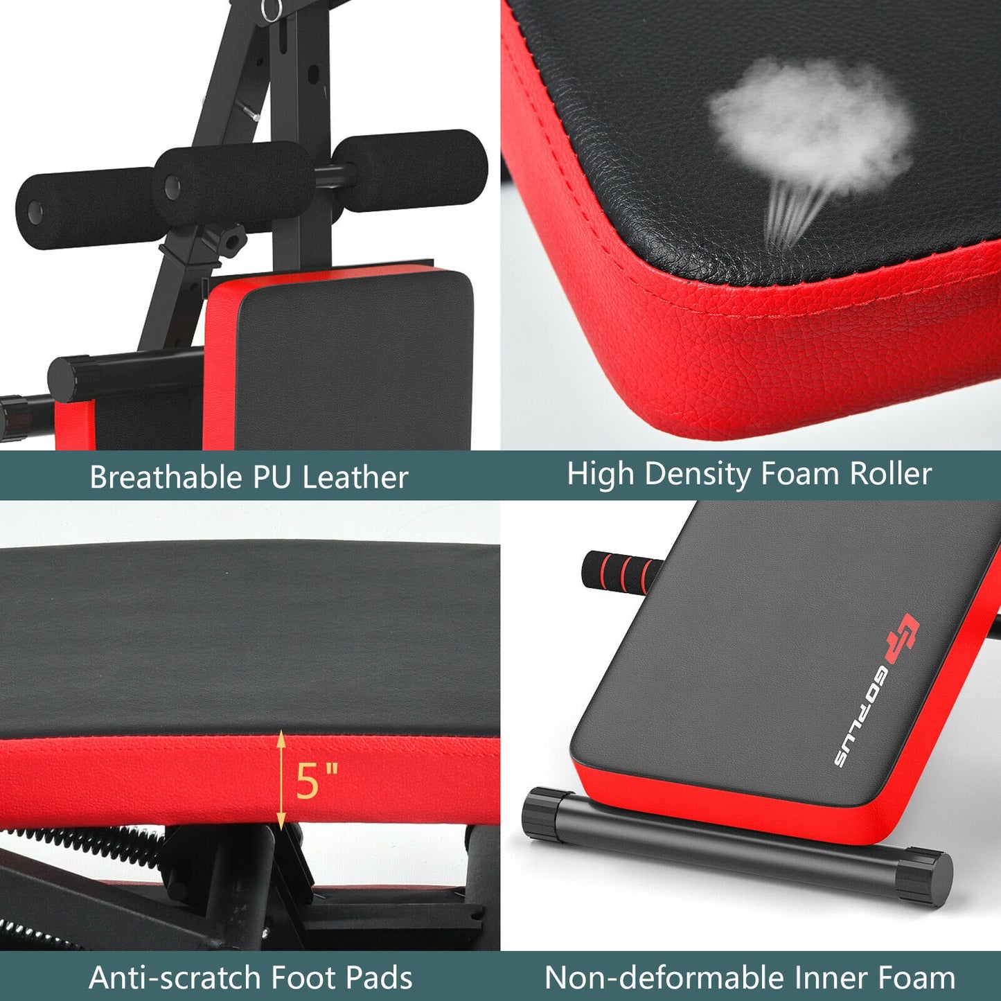 Adjustable Sit Up Bench with LCD Monitor-Red