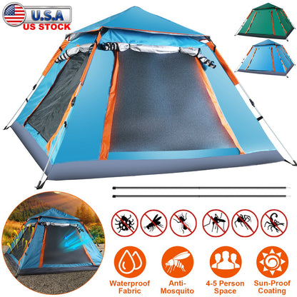 4-5 Person Camping Tent Outdoor Foldable Waterproof Tent with 2 Mosquito Nets Windows Carrying Bag for Hiking Climbing Adventure Fishing