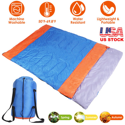 2 People Sleeping Bag for Adult Kids Lightweight Water Resistant Camping Cotton Liner Cold Warm Weather Indoor Outdoor Use 3 Season with Sack for Spri