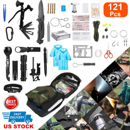 121Pcs Survival Kits Professional Emergency Survival Gear Tactical First Aid Kit Supplies for Outdoor Adventure Camping Hiking Hunting