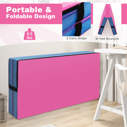 4ft x 4ft x 4in Bi-Folding Gymnastic Tumbling Mat with Handles and Cover-Pink