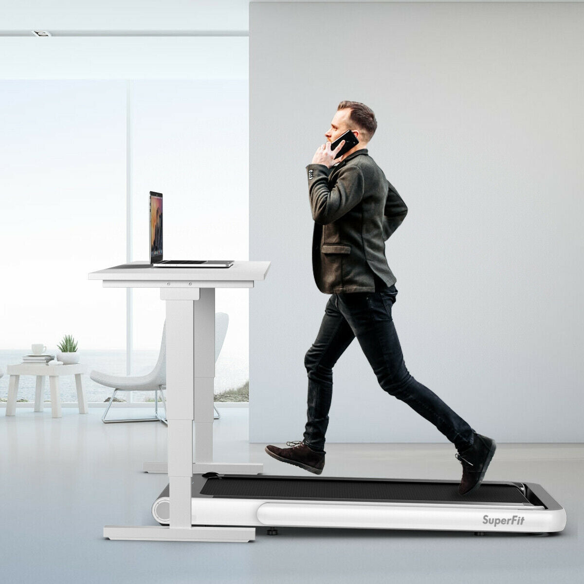 4.75HP 2 In 1 Folding Treadmill with Remote APP Control-White