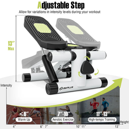 Mini Stepper with Resistance Bands and Adjustable Height for Exercise at Home-White