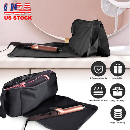 2 In 1 Hair Tools Travel Bag and Heat-resistant Mat Curling Iron Travel Case Hair Tool Pouch Holder Organizer for Curling Iron Straightener Hair Dryer