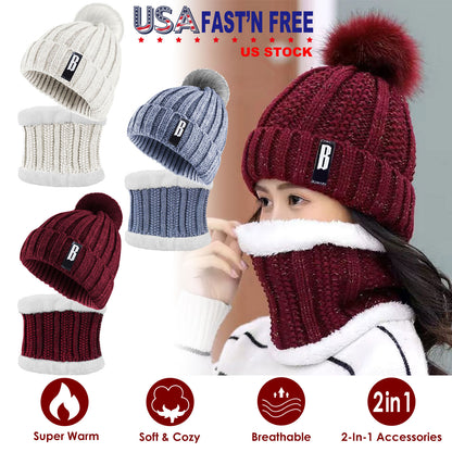 Winter Beanie Hat Scarf Set Women Warm Knitting Skull Cap Neck Warmer for Walking Running Hiking Camping Outdoors Gift