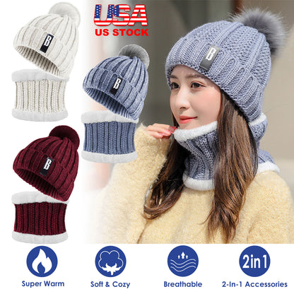 Winter Beanie Hat Scarf Set Women Warm Knitting Skull Cap Neck Warmer for Walking Running Hiking Camping Outdoors Gift