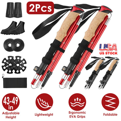 2Pcs Walking Sticks Collapsible Hiking Poles Folding Aluminum Trekking Poles Adjustable Hiking Sticks with EVA Foam Grips for Backpacking Hiking Mount