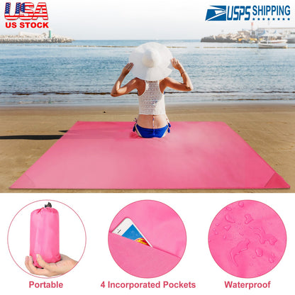 Portable Beach Blanket 4.6’ x 6.6’ Waterproof Foldable Camping Rug Pocket Sandproof Picnic Mat for Camping Picnic Hiking Grass Travel
