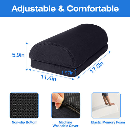 Under Desk Office Footrest Memory Foam Ergonomic Footrest Washable Foot Rest with 2 Adjustable Heights for Home Office