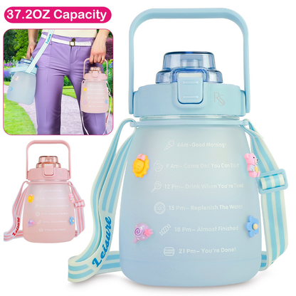 37.2oz Kawaii Water Bottle with Straw