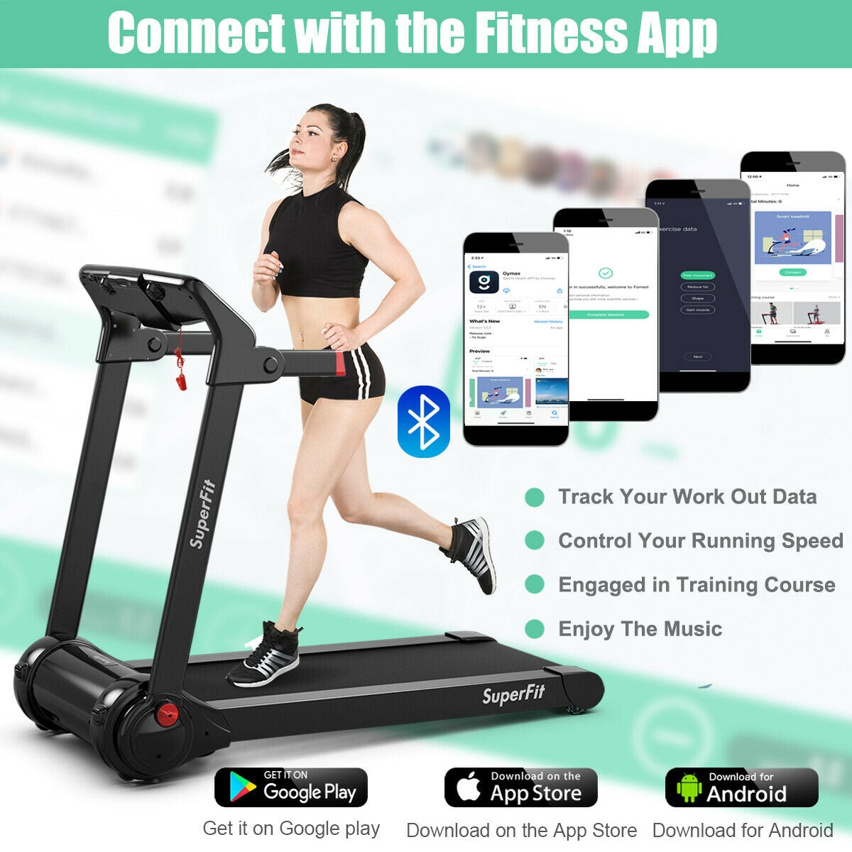 3HP Electric Folding Treadmill with Bluetooth Speaker-Red