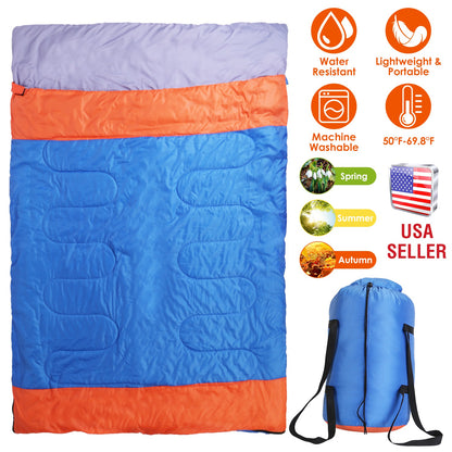 3 People Sleeping Bag for Adult Kids Lightweight Water Resistant Camping Cotton Liner Cold Warm Weather Indoor Outdoor Use 3 Season with Sack for Spri