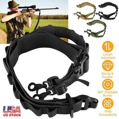 Tactical Shotgun Sling 2 Point Gun Sling Adjustable Shoulder Strap Rifle Shotgun Belts w/ 15-Shell Holders