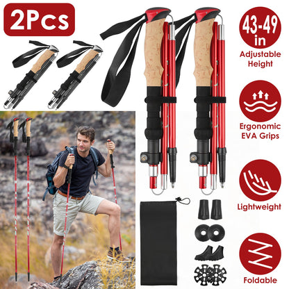 2Pcs Walking Sticks Collapsible Hiking Poles Folding Aluminum Trekking Poles Adjustable Hiking Sticks with EVA Foam Grips for Backpacking Hiking Mount