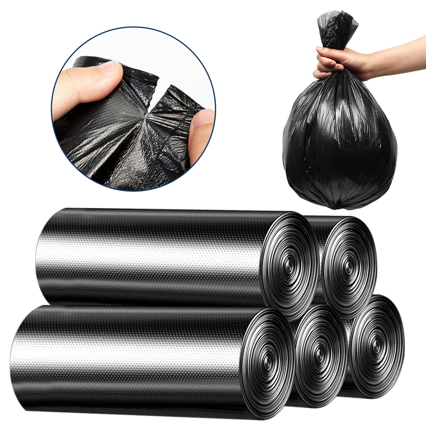 5 Rolls Overall 50 Count Black Garbage Bags Disposable Trash Bags Trash Can Liners Unscented Leak Resistant for Camping Toilet Home Office