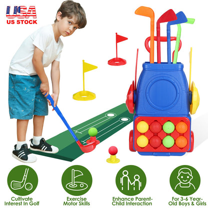 Toddler Golf Clubs Set Kids Golf Kits Toddler Golf Ball Game Play Set Golf Game with 4 Golf Sticks 8 Golf Balls 2 Golf Holes 1 Golf Mat for 3-6 Year O